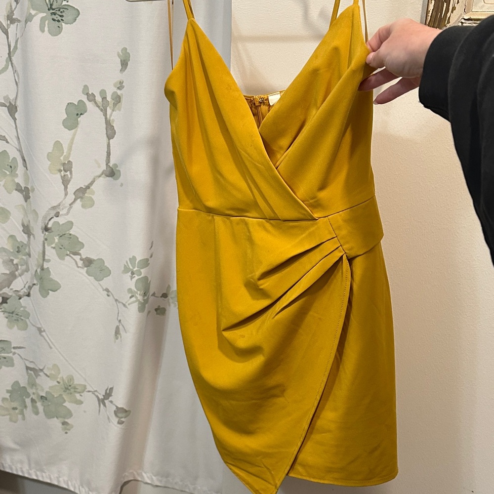Blue Blush Mustard Mini Wrap Dress